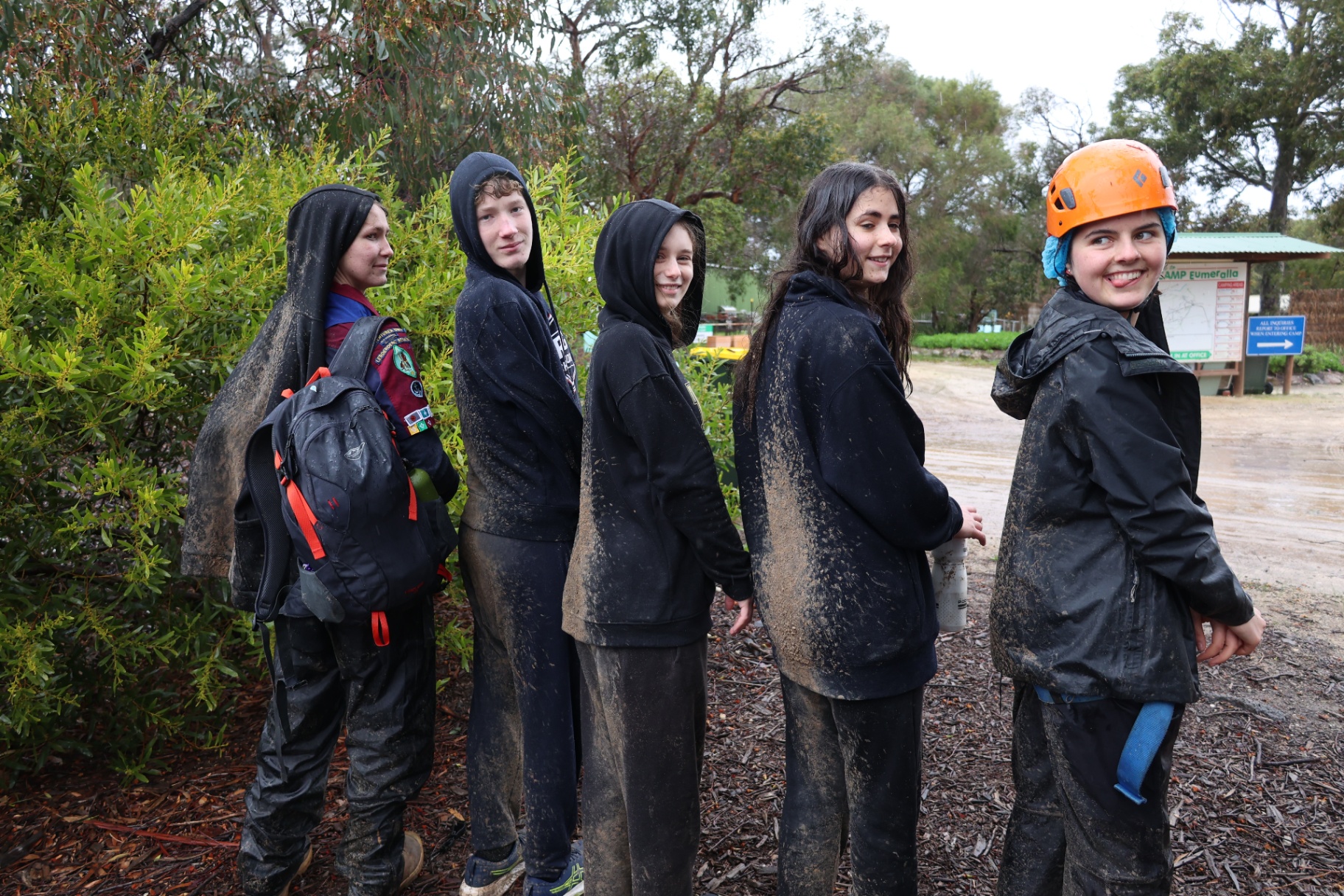Muddy Venturers after a wet activity at WG